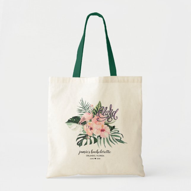 Flamingo Tropical Floral Bridesmaid Favour Tote Ba (Front)