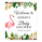 Flamingo Tropical Floral Girl Baby Shower Sign