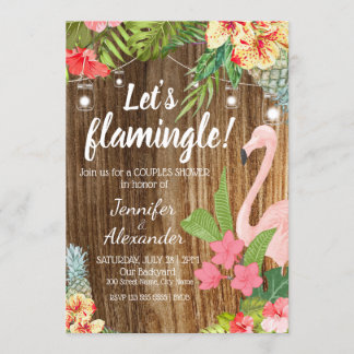 Flamingo tropical floral party personalise RSVP Invitation