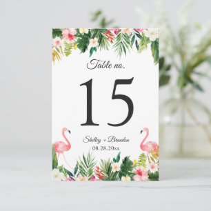 Flamingo Tropical Floral Wedding Table Number Card