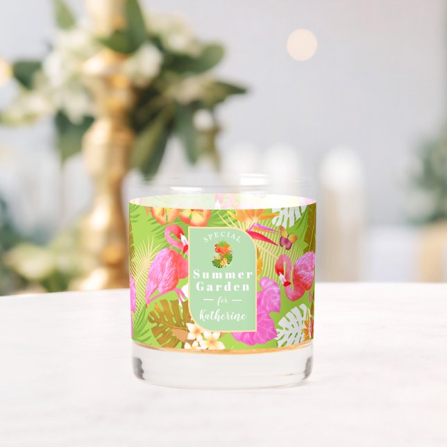 Flamingo Tropical Garden Bright Green Whiskey Glass (Insitu (Wedding))