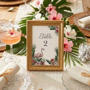 Flamingo Tropical Hand-Drawn Table Number Card