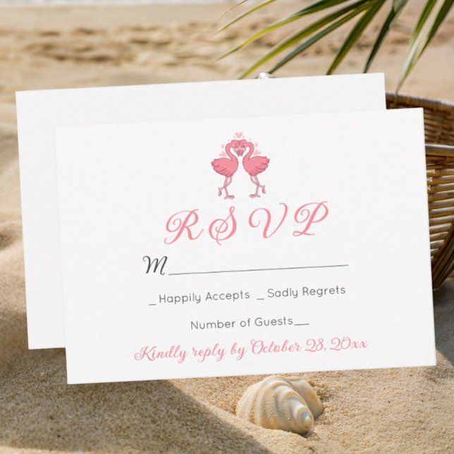 Flamingo Tropical Hawaiian Luau Beach Wedding RSVP Card (Creator Uploaded)