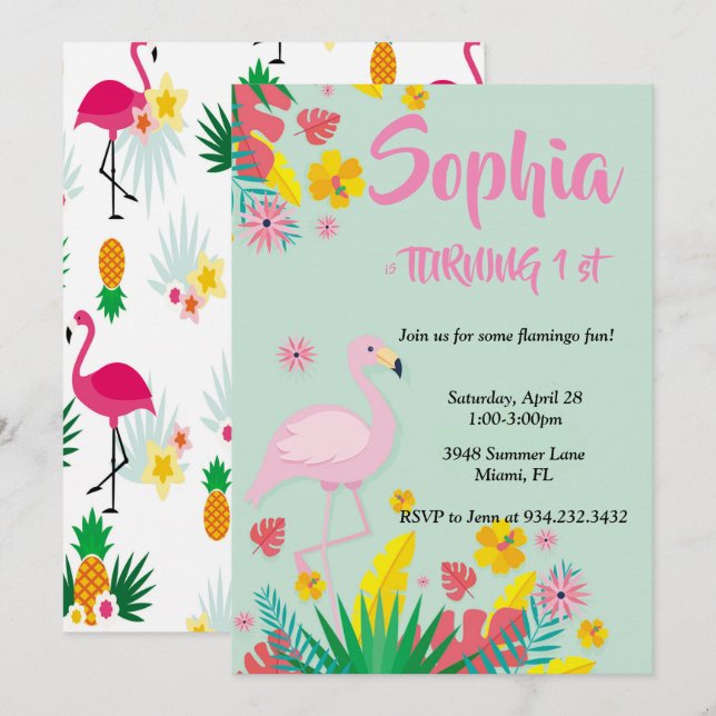 Flamingo Tropical Invitation (Front/Back)