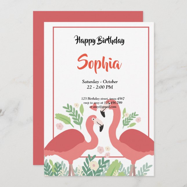 Flamingo Tropical Invitation (Front/Back)