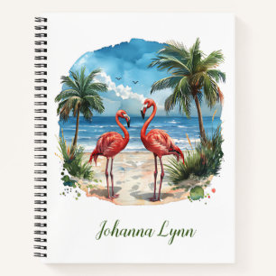 Flamingo Tropical Island Notebook Beach Palmtrees