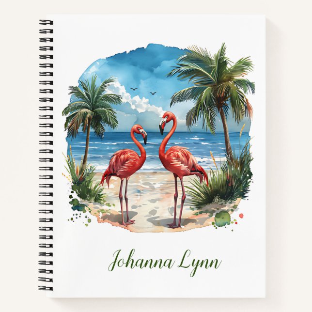 Flamingo Tropical Island Notebook Beach Palmtrees (Front)