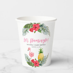 Flamingo Tropical Its a Girl Baby Shower Paper Cups