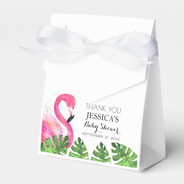 Flamingo Tropical Leaves Baby Shower Party Favour Box (Front Side)