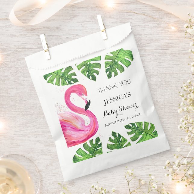 Flamingo Tropical Leaves Baby Shower Party Favour Favour Bags (Clipped)