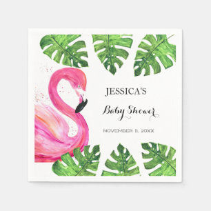 Flamingo Tropical Leaves Baby Shower Party Napkin