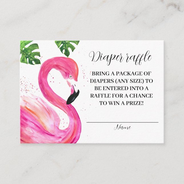 Flamingo Tropical Leaves Diaper Raffle Baby Shower Enclosure Card (Front)