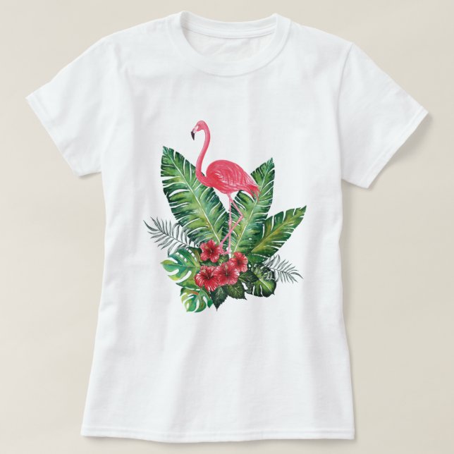 Flamingo tropical leaves T-Shirt (Design Front)