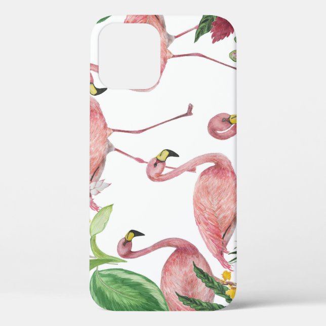 Flamingo Tropical Leaves Watercolor Pattern Case-Mate iPhone Case (Back)