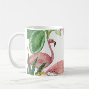 Flamingo Tropical Leaves Watercolor Pattern Coffee Mug