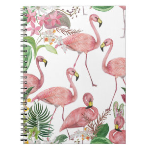 Flamingo Tropical Leaves Watercolor Pattern Notebook