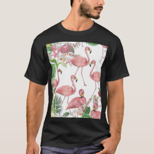 Flamingo Tropical Leaves Watercolor Pattern T-Shirt