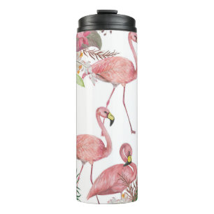 Flamingo Tropical Leaves Watercolor Pattern Thermal Tumbler