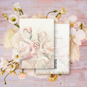 Flamingo Tropical Monogram Bridal Shower QR Code Invitation