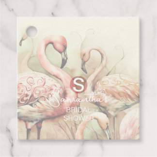 Flamingo Tropical Monogram Bridal Shower Wedding Favour Tags