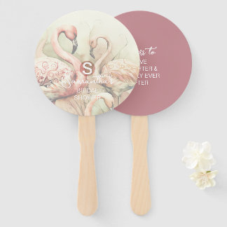 Flamingo Tropical Monogram Bridal Shower Wedding Hand Fan
