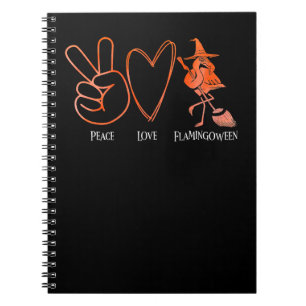 Flamingo Tropical Peace Love Flamingoween Orange F Notebook