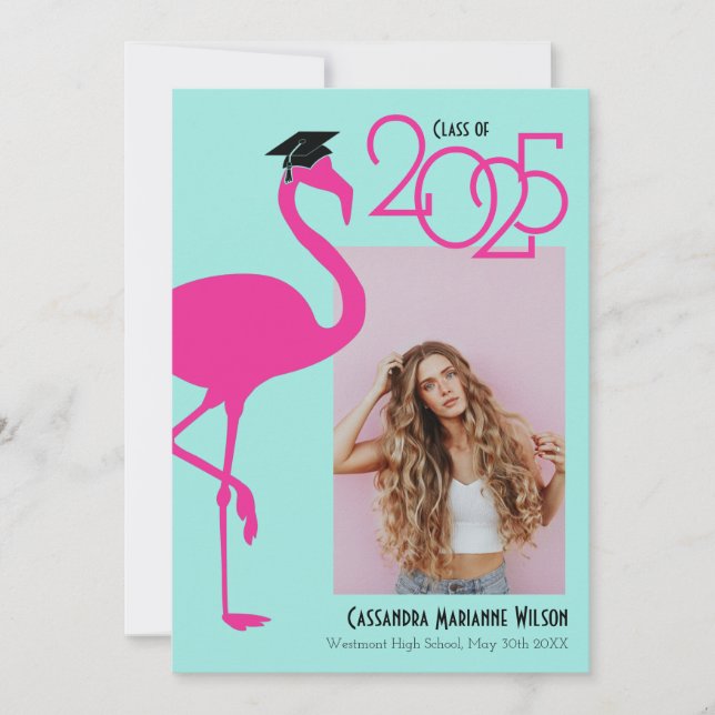 Flamingo Tropical Photo Graduation Announcement (Front)