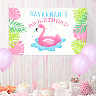 Flamingo Tropical Pool Party Bash Birthday Banner