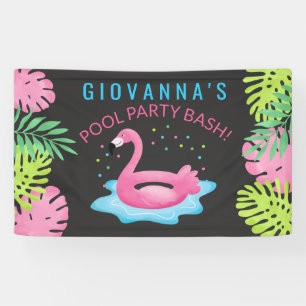 Flamingo Tropical Pool Party Bash Birthday Banner