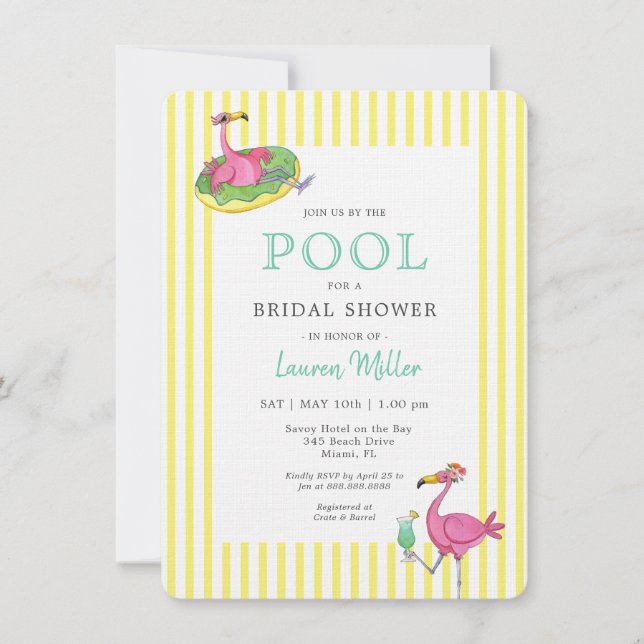 Flamingo Tropical POOL party  Bridal shower  Invitation (Front)