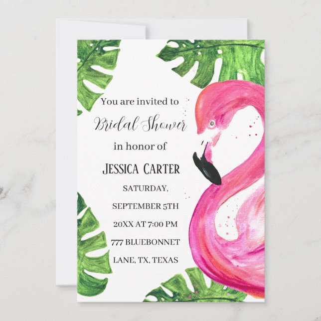 Flamingo Tropical Summer Hawaiian Bridal Shower  Invitation (Front)