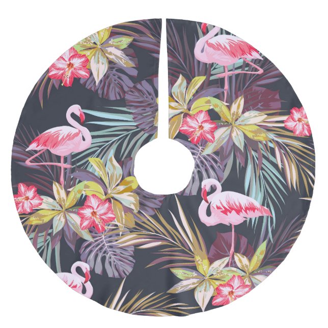 Flamingo Tropical: Summer Seamless Pattern Brushed Polyester Tree Skirt (Front)