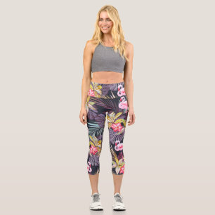 Flamingo Tropical: Summer Seamless Pattern Capri Leggings