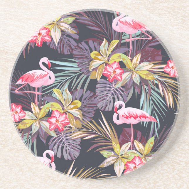 Flamingo Tropical: Summer Seamless Pattern Coaster (Front)