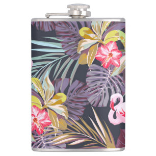 Flamingo Tropical: Summer Seamless Pattern Hip Flask