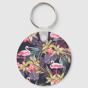 Flamingo Tropical: Summer Seamless Pattern Key Ring