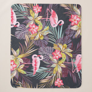 Flamingo Tropical: Summer Seamless Pattern Sherpa Blanket