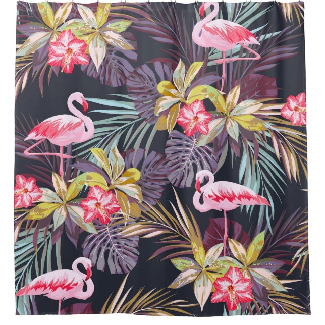 Flamingo Tropical: Summer Seamless Pattern Shower Curtain (Front)