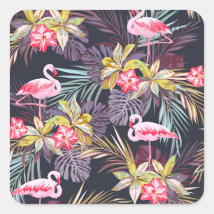 Flamingo Tropical: Summer Seamless Pattern Square Sticker