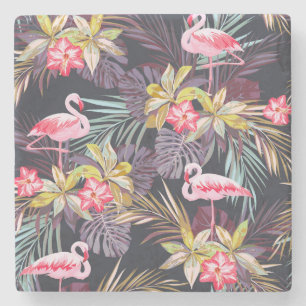 Flamingo Tropical: Summer Seamless Pattern Stone Coaster