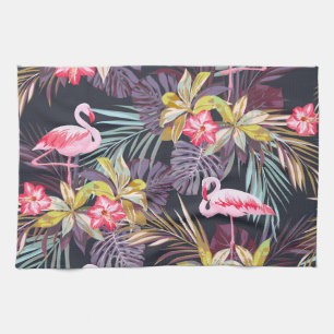 Flamingo Tropical: Summer Seamless Pattern Tea Towel