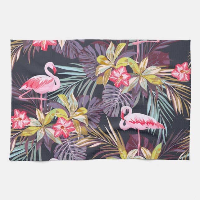 Flamingo Tropical: Summer Seamless Pattern Tea Towel (Horizontal)
