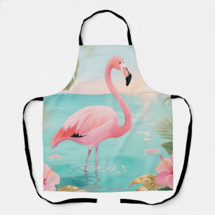 Flamingo Tropical Sunset Watercolor Apron