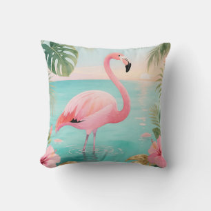 Flamingo Tropical Sunset Watercolor Cushion