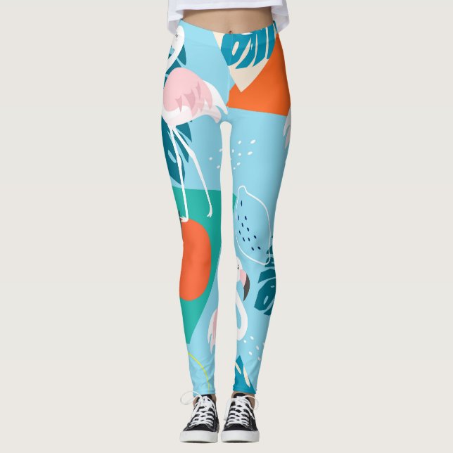 Flamingo Tropical, Trendy Vintage Pattern. Leggings (Front)