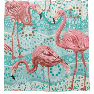Flamingo Tropical: Vintage Floral Wallpaper Shower Curtain