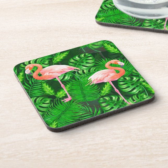 Flamingo tropical watercolor coaster (Left Side)