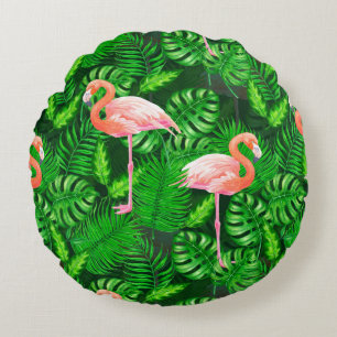 Flamingo tropical watercolor round cushion
