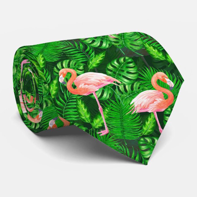 Flamingo tropical watercolor tie (Rolled)