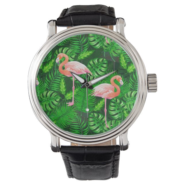 Flamingo tropical watercolor watch (Front)
